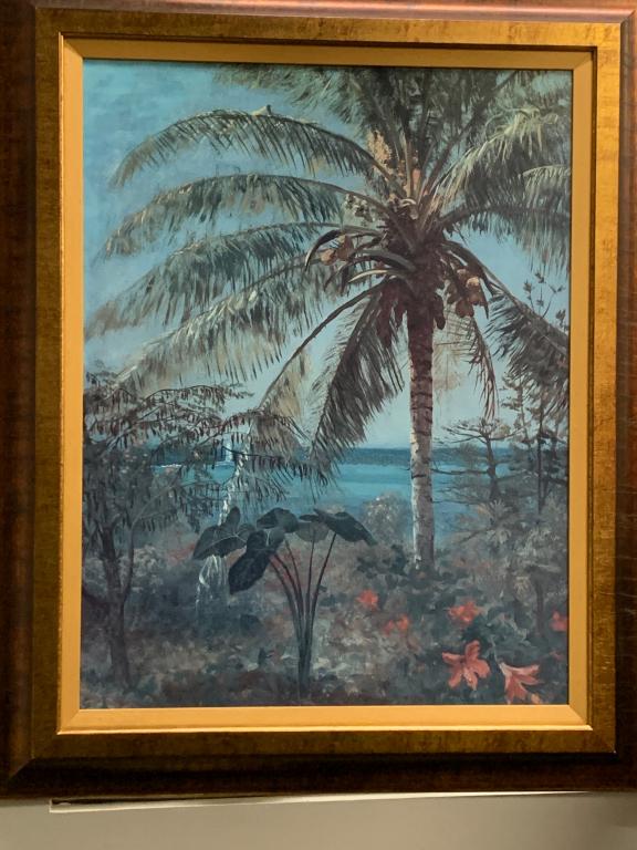 PALM TREE OIL PAINTING SEASIDE OCEAN W/ GOLD FRAME (1 of 2)