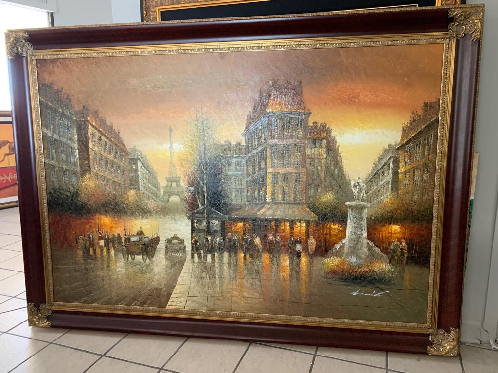 ARTIST SIGNED OLD PARIS CITY EIFFEL SCENE PAINTING (1 of 7)