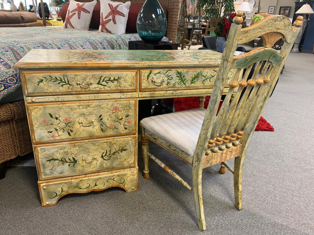 VINTAGE HANDPAINTED COUNTRY CHIC DESK CHAIR SET (1 of 10)