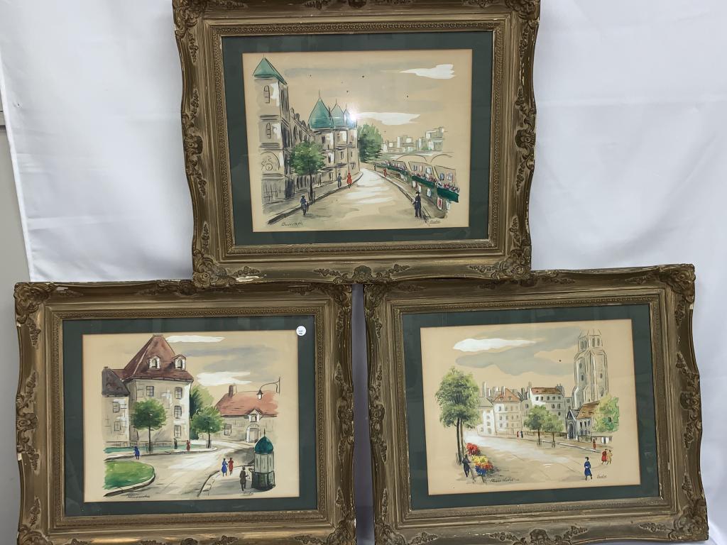 3 ORIGINAL PAINTINGS GOUACHE ON PAPER SIGNED ANDRE (1 of 6)