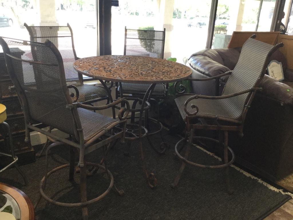 CASTILLE CARVED IRON TABLE W/ 4 CHAIRS PATIO SET (1 of 8)