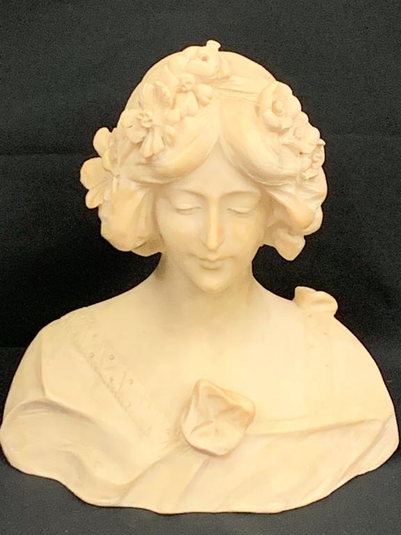 ANTIQUE ITALIAN ALABASTER LADY W/ FLOWERS BUST (1 of 4)