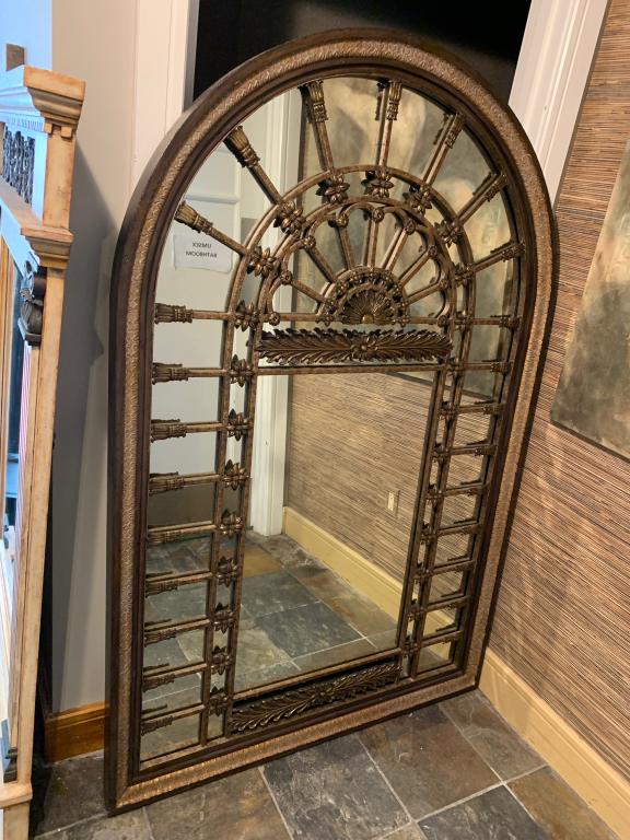 AMAZING BRONZE GILT ART DETAIL LARGE ARCH MIRROR (1 of 5)