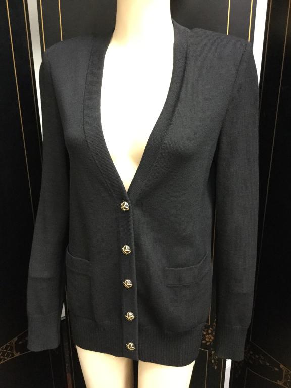 ST JOHN CAVIAR BLACK CLASSIC CARDIGAN SWEATER SZ S (1 of 10)