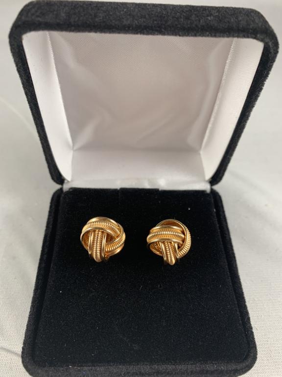 14K YELLOW GOLD TRIPLE STRAND TWIST KNOT EARRINGS (1 of 4)