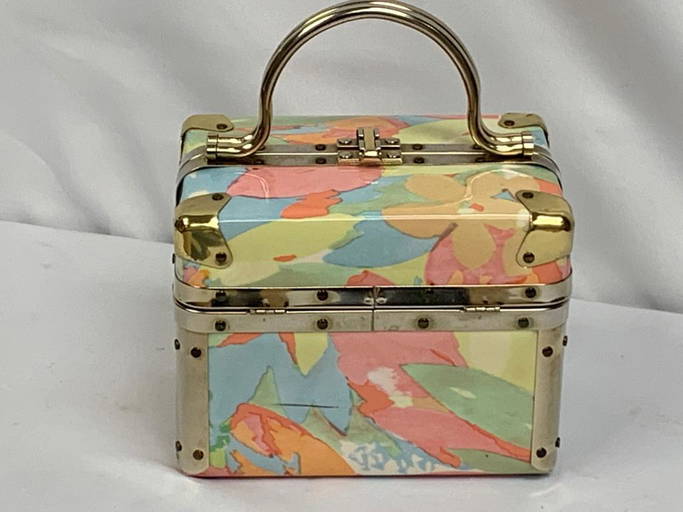 Vintage Train Case Box Purse Delill Pastel Floral