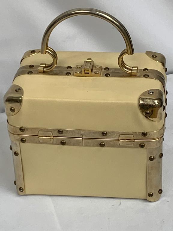 VINTAGE TRAIN CASE BOX PURSE DELILLY ITALY BEIGE (1 of 5)