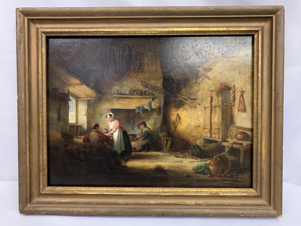 ANTIQUE NICHOLAS CONDY OIL SCENE ON PANEL FRAMED (1 of 5)