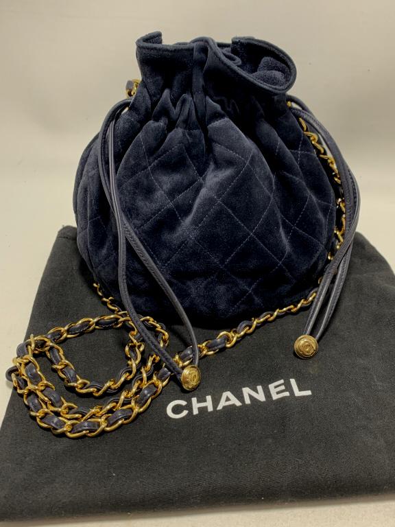 CHANEL NAVY BLUE SUEDE LEATHER HOBO BAG PURSE (1 of 13)