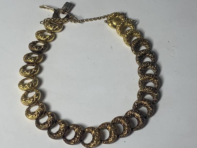 14K GOLD TEXTURED CIRCLE LOOPS LADIES BRACELET 7" (1 of 5)