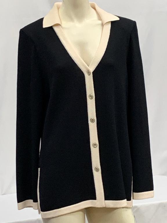 ST JOHN SPORT BLACK CREAM TRIM CLASSIC CARDIGAN S (1 of 4)