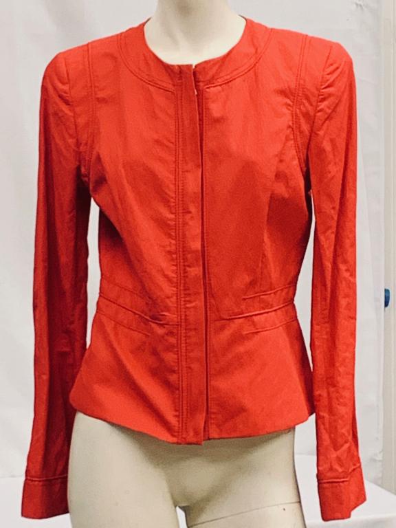 ELIE TAHARI BOLD LIPSTICK RED ZIP COTTON JACKET S (1 of 2)