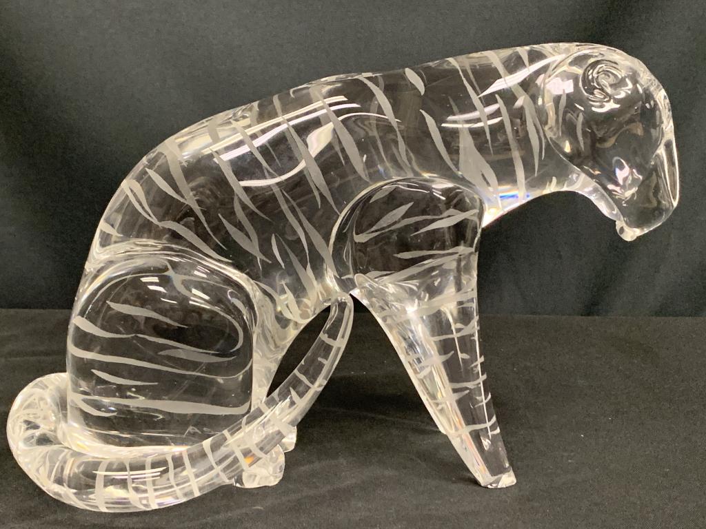 VILEA DAUM FRANCE HUGE CRYSTAL ART TIGER STATUE (1 of 6)