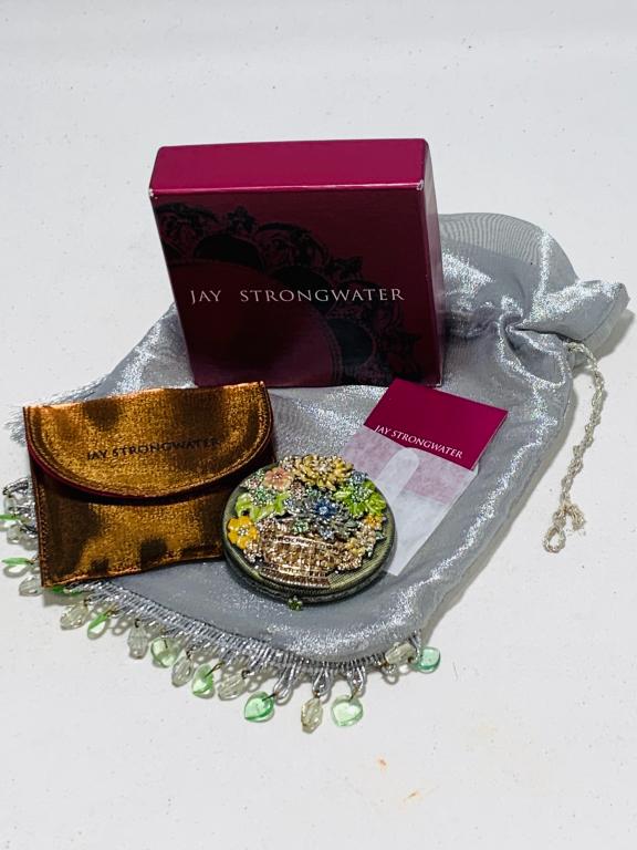 ENAMELED METAL JAY STRONGWATER MIRROR COMPACT NIB (1 of 4)