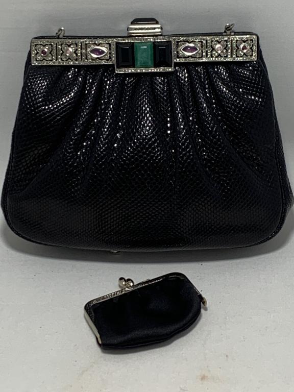 JUDITH LEIBER BLACK LIZARD SKIN CLUTCH (1 of 4)