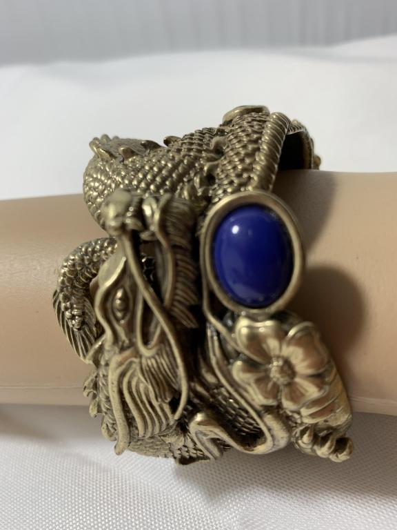 LUCKY YOU DRAGON CUFF BRACELET W/ BLUE STONE (1 of 3)
