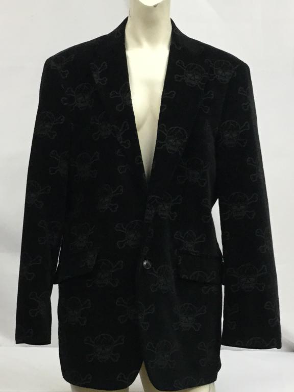 SKULL CROSSBONES ON BLACK VELVET MENS BLAZER S (1 of 7)