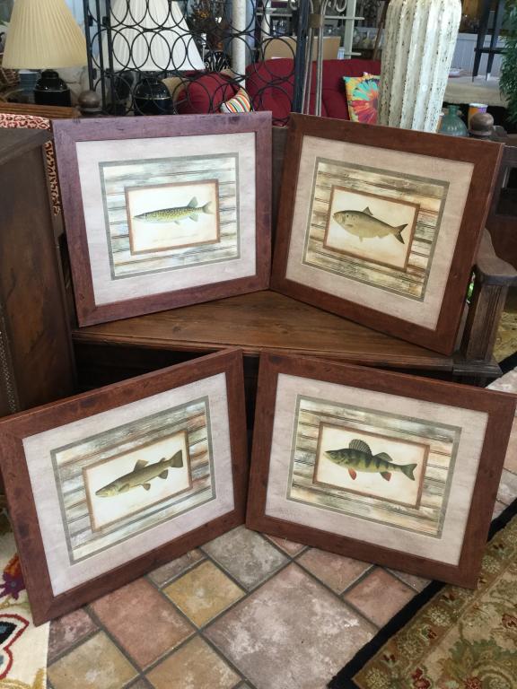 LOT OF 4 FRAMED FISH FISHERMAN WALL ART DECOR (1 of 6)