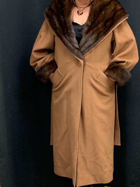 FAB MINK FUR LINED HOODED CAMEL BELTED MAXI COAT (1 of 6)