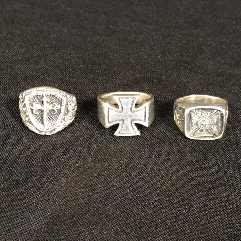LOT OF 3 STERLING SILVER MEN'S RINGS (1 of 4)