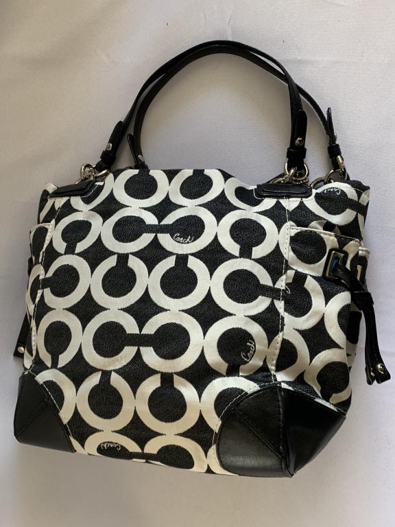 COACH BLACK DENIN HANDBAG W/ LEATHER TRIM (1 of 5)