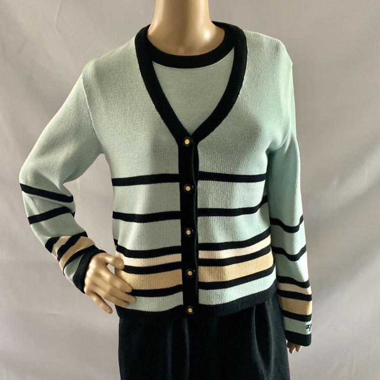 ST JOHN SPORT GREEN/BLACK 2 PC. CARDIGAN SET SZ S (1 of 7)