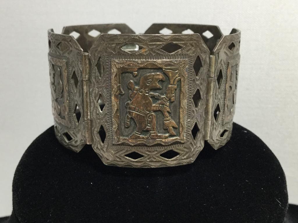 SIAM STERLING SILVER FIGURAL LINKS WIDE BRACELET (1 of 9)