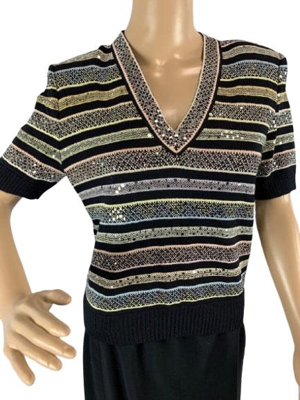 ST JOHN EVENING BY MARIE GRAY SWEATER SIZE 4: Perfect for the upcoming holidays! St John Evening by Marie Gray multicolored stripe sweather with silver sequins. In excellent condition Size 4