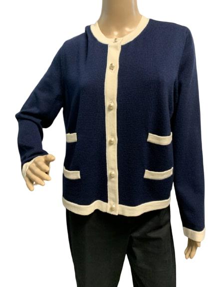 VINTAGE TORY BURCH NAVY AND CREAM CARDIGAN XL: Nice and nautical Tory Burch navy and beige cardigan Size XL