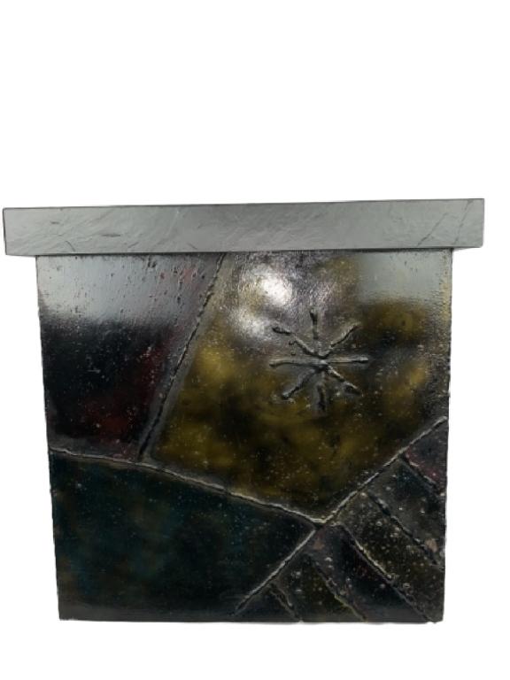 PAUL EVANS MODERN PATCHWORK COFFEE TABLE BASE: Paul Evans for Directional Modern Patchwork Wall-Mounted stool or coffee table base. Paul Evans (American, 1931–1987) Stunning 1970s Paul Evans for Directional patchwork coffee table base. This stun