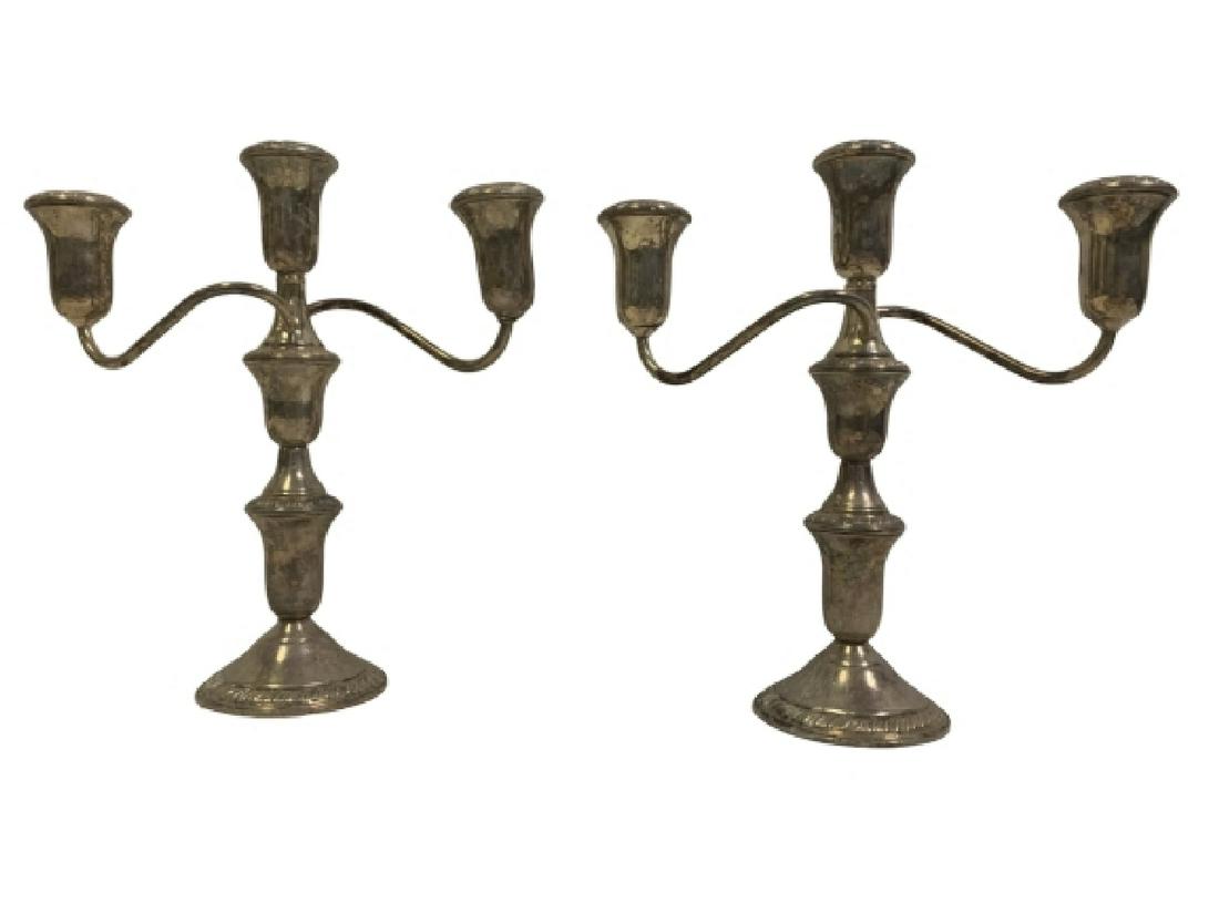 VINTAGE PAIR OF STERLING CANDELABRAS: Beautiful pair of weighted sterling silver vintage candlelabras. 9 3/4" x 9" Very good vintage condition