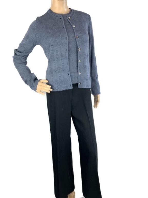 CHRISTIAN DIOR BLUE 2 PIECE SWEATER SET SZ 4: Italian made Christian Dior 100% wool shell and matching long sleeved jacket. Sz 4 Very good condition.