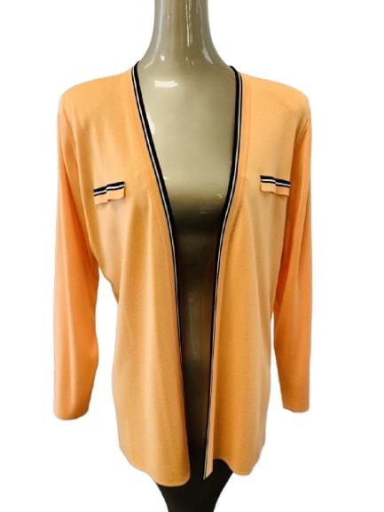 MISSOK ORANGE CARDIGAN WITH BLACK PIPING SZ L: Lovely Miskook orange cardigan with black and white piping 17" S 22 1/2" B Like New Condition!