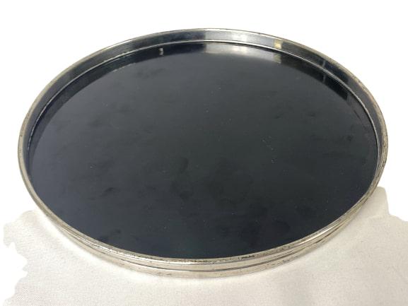 GORHAM 9" ROUND "TRIVITRAY" TRAY W/STERLING SILVER: This 9' Round Tray is made of a laminated plastic and Gorham Sterling Silver. It is in very good condition. The sticker shows a little wear from use.Tray is marked "GORHAM STERLING 1317" and weighs 33