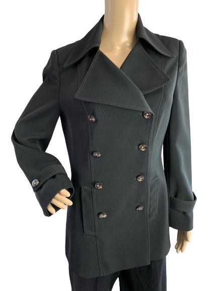 VERTIGO PARIS ANCHOR BUTTON BLACK FITTED PEACOAT M: Designer pea coat in black and tailored to fit snug to the body. Carved anchor buttons in doublebreasted design. Excellent condition.Size M on tag. 37" bust30" length24" sleeves