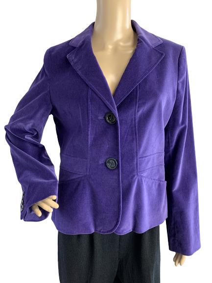 AK ANNE KLEIN STRETCH VELVET PURPLE BLAZER M 10: AK by Anne Klein stretchy purple velvet blazer, cottton blend velvet. Beautifulo tailoring design. Excellent condition.Size 10 on tag. 38" bust, 23" length, 24" sleeves.