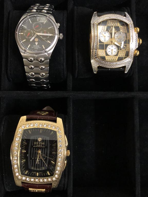 MENS FASHION BOLD STATEMENT WATCH LOT 3 PIECES: Mixed mens fashion watches. Invicta, Lucian Piccard, Techno Marine & Others.