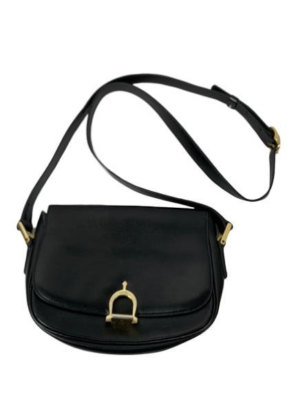 VINTAGE CELINE CLASSIC CALFSKIN SMOOTH LEATHER BAG: This Celine Classic Box Bag Smooth Leather Small, crafted from black smooth calfskin leather, features a long adjustable strap and gold-tone hardware. Its turn key clasp closure opens to a claf hide i