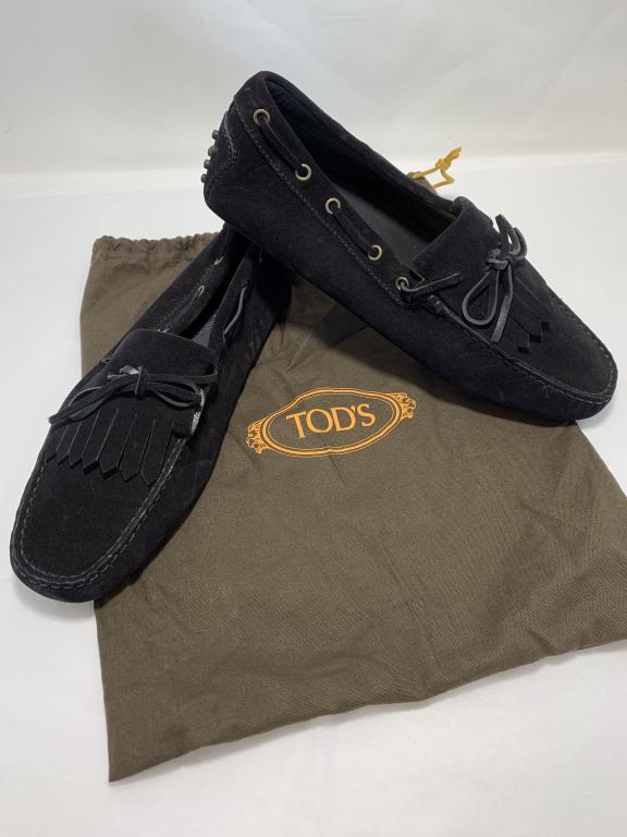NEW TOD'S BLACK SUEDE FRINGE TASSLE LOAFER SHOES 9: NEW WITH DUSTBAG! Tod's mens shoes in UK size 8 and fits a US SIZE 9. New condition as shown!
