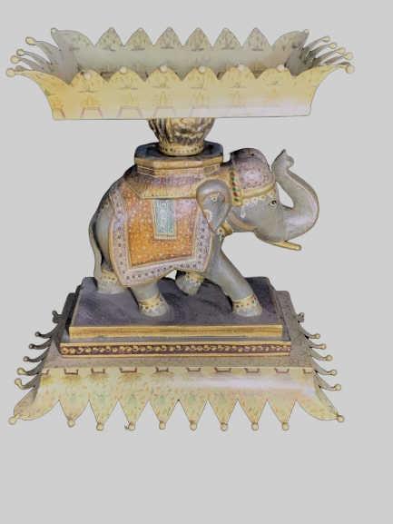 ANTIQUE METAL INDIAN FANCY ORNATE ELEPHANT PLANTER: This is an antique Maitland Smith style planter of an elephant in ceremonial dress. Very Good condition!Measures: 19" x 19"