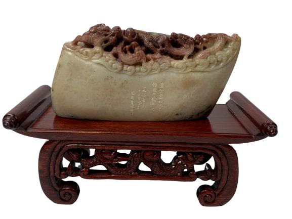 CHINESE CARVED SHOUSHAN STONE DRAGON W/ BASE (1 of 7)