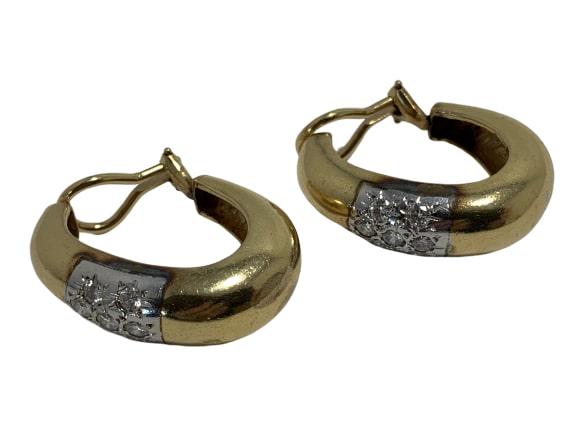 14K GOLD W/ DIAMONDS BOLD HOOP CLIP ON EARRINGS (1 of 8)