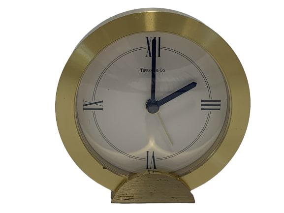 TIFFANY & CO SMALL ROUND BRASS MANTEL CLOCK QUARTZ (1 of 10)
