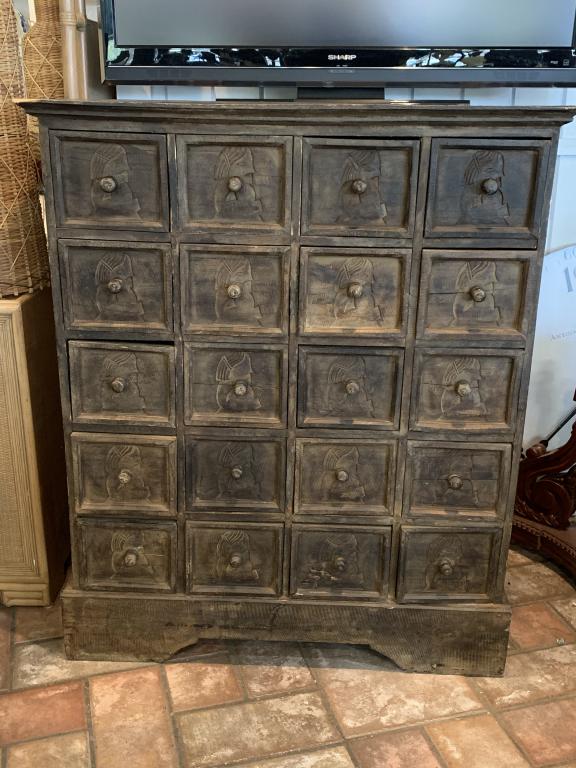 VINTAGE BALI APOTHECARY STYLE CHEST DRAWERS CARVED (1 of 6)