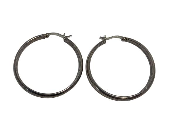 STERLING SILVER 1.5" FLAT BACK ROUND HOOP EARRINGS (1 of 7)