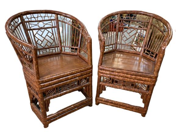 PR VINTAGE ASIAN BAMBOO LATTICE WORK THRONE CHAIRS (1 of 7)