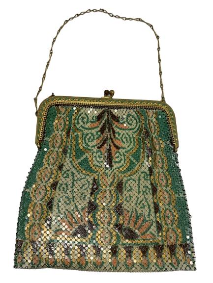 VINTAGE WHITING & DAVIS PAINTED MESH FLAPPER BAG (1 of 9)