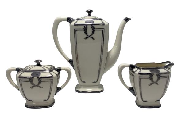 LENOX PORCELAIN W/ STERLING OVERLAY 3 PC TEA SET (1 of 15)