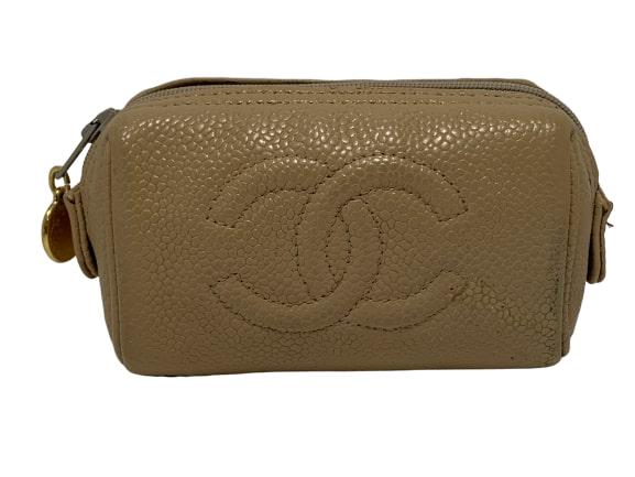 CHANEL BEIGE LEATHER CC LOGO BARREL CHANGE PURSE (1 of 5)
