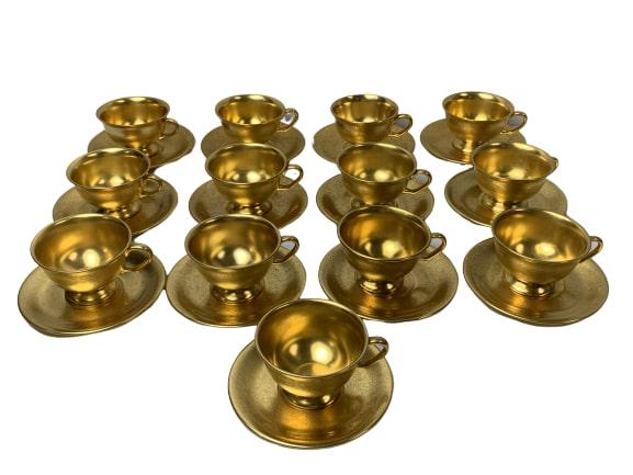 PICKARD CHINA SET OF (13) GOLDEN TEACUP/SAUCERS (1 of 7)
